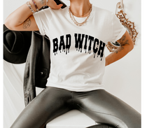 Load image into Gallery viewer, Bad Witch Halloween Crewneck Sweatshirt or T-Shirt Funny Women's Halloween Shirt Cozy Gildan Sweatshirt or Soft Bella Canvas T-Shirt