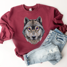 Load image into Gallery viewer, Watercolor Wolf Unisex Crewneck Sweatshirt A Beautiful Hand-Drawn Wolf on a Soft, Warm, Cozy Pullover
