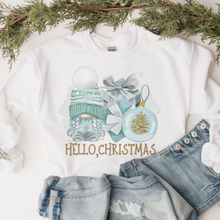 Load image into Gallery viewer, Hello Christmas Gnome Crewneck Sweatshirt Cute Warm and Cozy Gildan® Pullover Watercolor Ornament Christmas or Winter Shirt