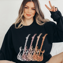 Load image into Gallery viewer, Metal Guitars Unisex Heavy Blend™ Crewneck Sweatshirt Front or Back Design Colorful Rose Gold, Silver, Gold Guitars, Trendy Music Shirt