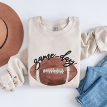 Load image into Gallery viewer, Game Day Crewneck Sweatshirt Women's Watercolor Football Warm Cozy Gildan® White, Ash, or Sand Football Pullover