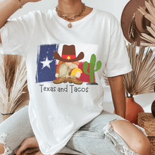 Load image into Gallery viewer, Adorable Texas and Tacos Unisex Bella Canvas® T-shirt Women's Heather Olive, Deep Heather or White Cute Cowboy Gnome with a Taco