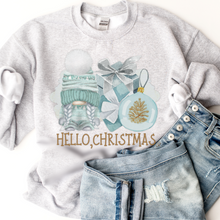 Load image into Gallery viewer, Hello Christmas Gnome Crewneck Sweatshirt Cute Warm and Cozy Gildan® Pullover Watercolor Ornament Christmas or Winter Shirt