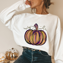 Load image into Gallery viewer, Watercolor Pumpkin Fall Crewneck Sweatshirt or T-Shirt Cute Warm and Cozy Autumn Gildan® Pullover or Soft Bella+Canvas® T-Shirt