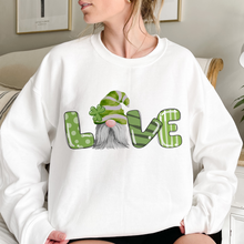 Load image into Gallery viewer, Women's St. Patrick's Day Gnome Unisex-Size Green Love White Crewneck Sweatshirt T-Shirt Cute Gnome Lover Pullover or Tee