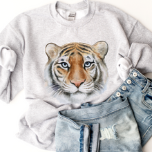 Load image into Gallery viewer, Watercolor Tiger Crewneck Sweatshirt Beautiful Tiger Pullover in White, Sand, Ash, Maroon, Navy Unisex-Sized Sweatshirt
