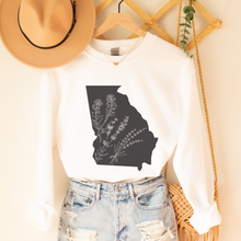 Load image into Gallery viewer, Georgia Wildflowers Crewneck Sweatshirt Women's pullover Unisex State of Georgia Shirt Pullover White, Sand or Ash