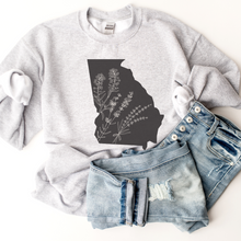Load image into Gallery viewer, Georgia Wildflowers Crewneck Sweatshirt Women's pullover Unisex State of Georgia Shirt Pullover White, Sand or Ash