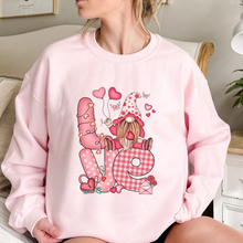 Load image into Gallery viewer, Valentine's Day Unisex-Size Winter Crewneck Sweatshirt Winter Pullover Winter Hand Drawn Winter Gnome Love Pink or White Sweatshirt
