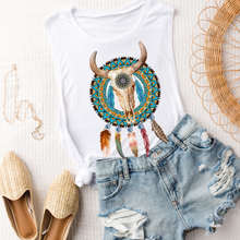 Load image into Gallery viewer, Trendy Desert Tank Summer Western Bull Skull and Dreamcatcher Tank Relaxed Bella Canvas Tank