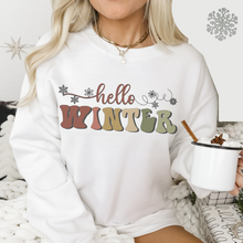 Load image into Gallery viewer, Hello Winter Crewneck Sweatshirt Women's Unisex Cozy Warm Pullover in Ash, Sand, or White