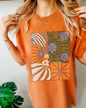 Load image into Gallery viewer, Trendy Comfort Colors® NY Retro, Groovy, Flowers T-shirt, Spring or Summer Green, Pepper, Crimson, Yam, Mustard or White T-Shirt