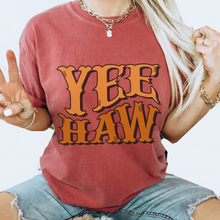 Load image into Gallery viewer, Yee Haw Tee, Trendy Comfort Colors® T-shirt, Spring or Summer Western Cowboy Design T-Shirt Gift in Six Colors, Fun, Trendy T-Shirt