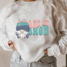 Load image into Gallery viewer, Let It Snow Gnome Retro Crewneck Women's Sweatshirt Soft, Cozy Crewneck Pullover in Ash or White Vintage Design