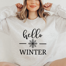 Load image into Gallery viewer, Hello Winter Women's Soft, Cozy Crewneck Sweatshirt in Ash or White Christmas Gift for Her Soft Pullover