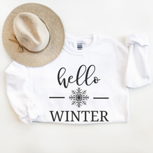 Load image into Gallery viewer, Hello Winter Women's Soft, Cozy Crewneck Sweatshirt in Ash or White Christmas Gift for Her Soft Pullover