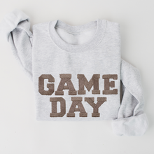 Load image into Gallery viewer, Women's Game Day Heavy Blend™ Crewneck Sweatshirt Faux Embroidery Ink Graphic Game Day Design Cozy Navy, Black, Ash or Sand Pullover