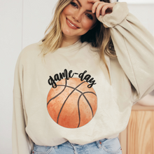 Load image into Gallery viewer, Game Day Basketball Crewneck Sweatshirt Cute Warm and Cozy Gildan® Pullover Watercolor Basketball Fall or Winter Sweatshirt