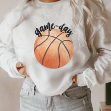Load image into Gallery viewer, Game Day Basketball Crewneck Sweatshirt Cute Warm and Cozy Gildan® Pullover Watercolor Basketball Fall or Winter Sweatshirt
