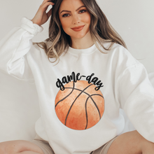Load image into Gallery viewer, Game Day Basketball Crewneck Sweatshirt Cute Warm and Cozy Gildan® Pullover Watercolor Basketball Fall or Winter Sweatshirt