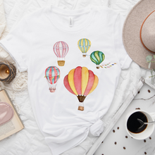 Load image into Gallery viewer, Watercolor Hot Air Balloons Women's T Shirt Soft Bella Canvas Spring Shirt Unisex Pastel Balloons Shirt Hot Air Ballon Festival Shirt