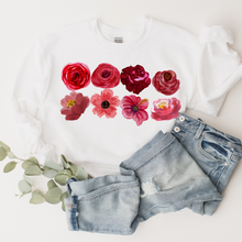 Load image into Gallery viewer, Valentine's Day Flowers Unisex-Size Winter Crewneck Sweatshirt Winter Pullover Valentine Flower Petals Pink or White Crewneck