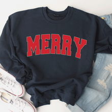 Load image into Gallery viewer, Women's Christmas Merry Unisex-Size Crewneck Sweatshirt Winter in Ash, Sand, White or Navy