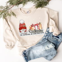 Load image into Gallery viewer, Christmas Gnome Crewneck Sweatshirt Women's Cozy Gildan® Winter Pullover At Christmas All Roads Lead Home Hand Drawn Gnome Lover Gift