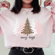 Load image into Gallery viewer, Christmas sweatshirt Women's Merry and Bright Christmas shirt Christmas Tree shirt unisex Merry & Bright Light Pink cozy Gildan sweatshirt