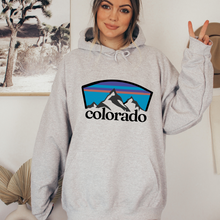 Load image into Gallery viewer, Women's Colorado Cozy Hooded Sweatshirt in White, Grey or Sand, Adventure, Ski, Skiing, Hiking Camping Hoodie Colorado Mountains Sweatshirt