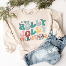 Load image into Gallery viewer, Holly Jolly Christmas Crewneck Sweatshirt Women's Pastel Retro Design Cute White or Ash Grey Cozy Gildan Christmas Pullover