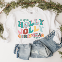 Load image into Gallery viewer, Holly Jolly Christmas Crewneck Sweatshirt Women's Pastel Retro Design Cute White or Ash Grey Cozy Gildan Christmas Pullover