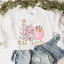 Load image into Gallery viewer, Merry Christmas Crewneck Sweatshirt Women's Pastel Pink Watercolor Gnome White or Ash Grey Cozy Gildan Christmas Pullover