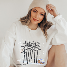 Load image into Gallery viewer, Snowy Owl Winter Crewneck Sweatshirt Women's Soft, Cozy Crewneck Pullover in Ash or White Watercolor Winter Outdoors Design