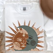 Load image into Gallery viewer, Women's Trendy Sun and Moon Crewneck, Unisex Vintage Sweatshirt, White Ash or Sand Crewneck Gift for Her Sweatshirt, White Sand Ash Gift
