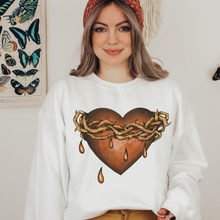 Load image into Gallery viewer, Valentine's Day Black Gothic Heart Thorns Tears Unisex-Size Crewneck Sweatshirt Black or White Goth Pullover Valentine's Hippie Crewneck