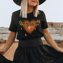 Load image into Gallery viewer, Valentine's Day Gothic Heart Thorns and Tears Black or White T-Shirt Goth Dark Heart Design on a Soft Bella Canvas® T-Shirt