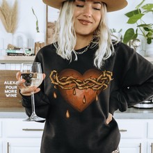 Load image into Gallery viewer, Valentine's Day Black Gothic Heart Thorns Tears Unisex-Size Crewneck Sweatshirt Black or White Goth Pullover Valentine's Hippie Crewneck
