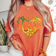 Load image into Gallery viewer, Retro Valentine's Day Orange and Yellow Heart Love Unisex-Size Winter Comfort Colors®T-Shirt Six Pretty Colors Valentine's Hippie White Crewneck Sweatshirt