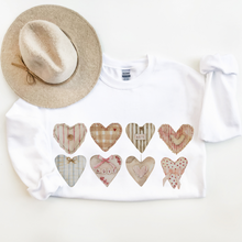 Load image into Gallery viewer, Valentine's Day Tiny Pastel Hearts Unisex-Size Winter Crewneck Sweatshirt or Tee Winter Pullover Valentine Print Hearts White Crewneck or T-Shirt