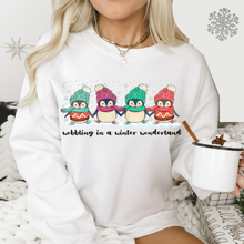Load image into Gallery viewer, Waddling In A Winter Wonderland Cute Penguins Unisex-Size Winter Crewneck Sweatshirt Winter Pullover Winter Hand Drawn Penguins Gift