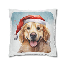 Load image into Gallery viewer, Christmas Pillow Cover, Golden Retriever, Square Pillow Cover, Retriever in a Santa Hat, Pillow Cover, Holiday Decor
