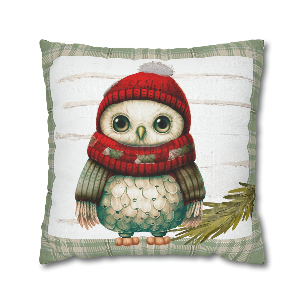 Christmas Pillow Cover, Winter Owl Pillow Cover, Rustic Christmas Owl, Holiday Pillow Cover, Holiday Decor Pillow Cover