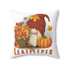 Load image into Gallery viewer, Fall Leaf Peeper Spun Polyester Square Pillow, Fun Gnome Decor Throw Pillow
