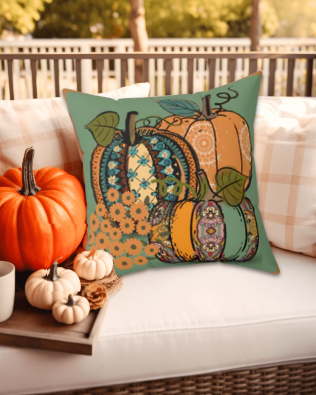 Fall Pumpkins Spun Polyester Square Pillow, Fall  Decor Throw Pillow