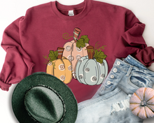 Load image into Gallery viewer, Women&#39;s Fall Hand Drawn Pastel Pumpkins Pullover Sweatshirt
