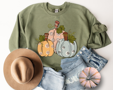 Load image into Gallery viewer, Women&#39;s Fall Hand Drawn Pastel Pumpkins Pullover Sweatshirt
