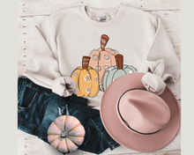 Load image into Gallery viewer, Women&#39;s Fall Hand Drawn Pastel Pumpkins Pullover Sweatshirt
