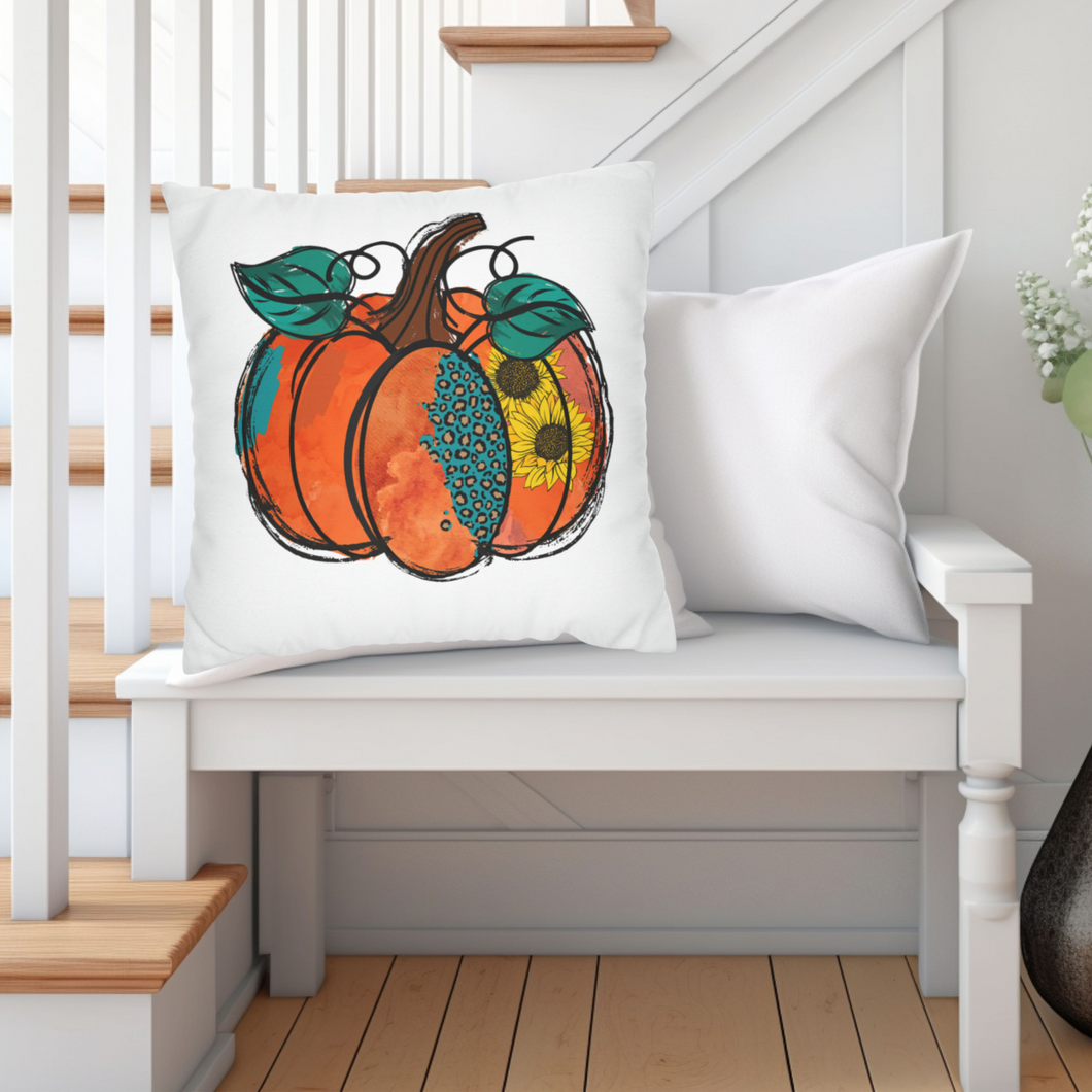 Fall Pillow Covers, Rustic Country Square, White Background Farmhouse Decor Pillowcase Set, Pumpkin Designs