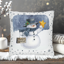 Load image into Gallery viewer, Christmas Pillow Cover, Snowman Christmas Pillow Cover, Rustic Christmas, Holiday Pillow Cover, Farmhouse Decor Pillow, Christmas Porch Decor
